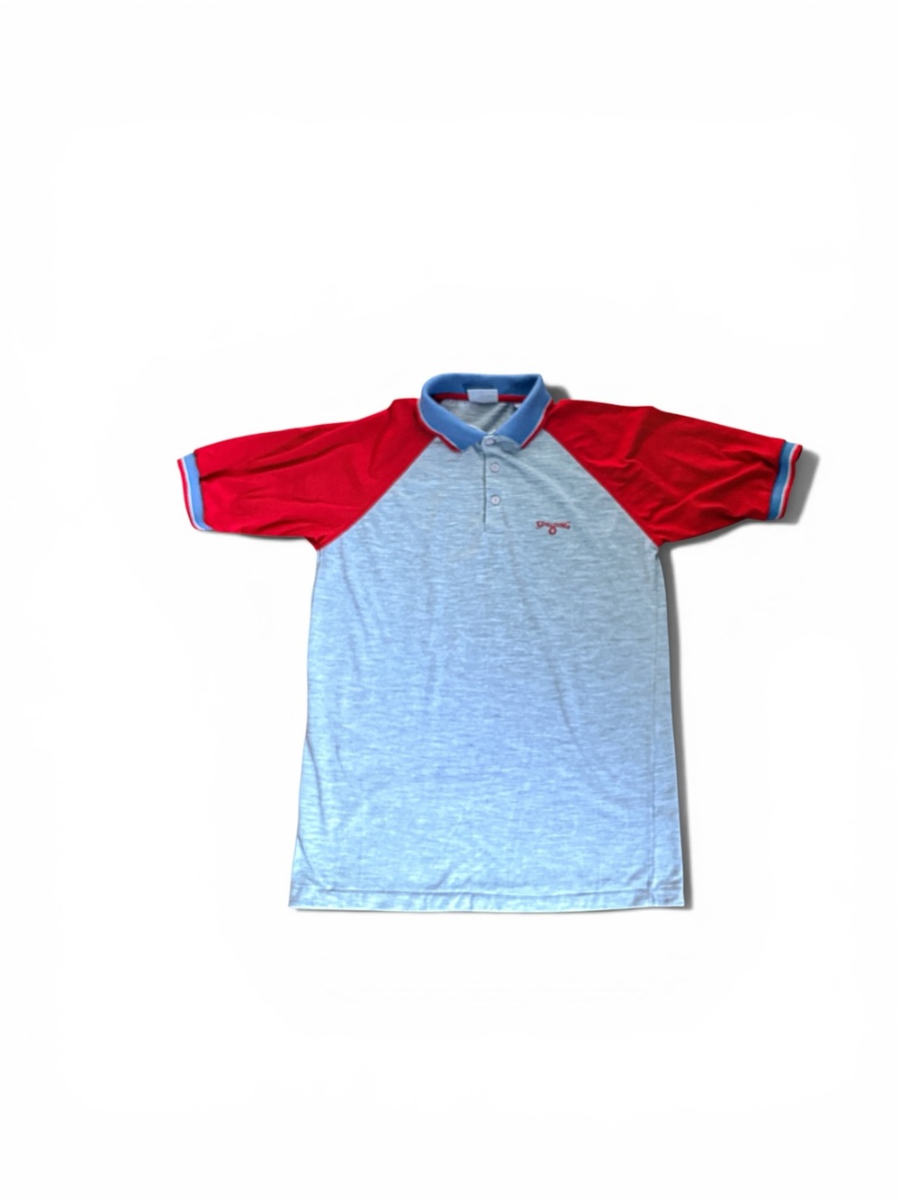 Vintage Spalding Polo Shirt Mens Medium Retro Soft Raglan Tee Red Blue Gray 90s